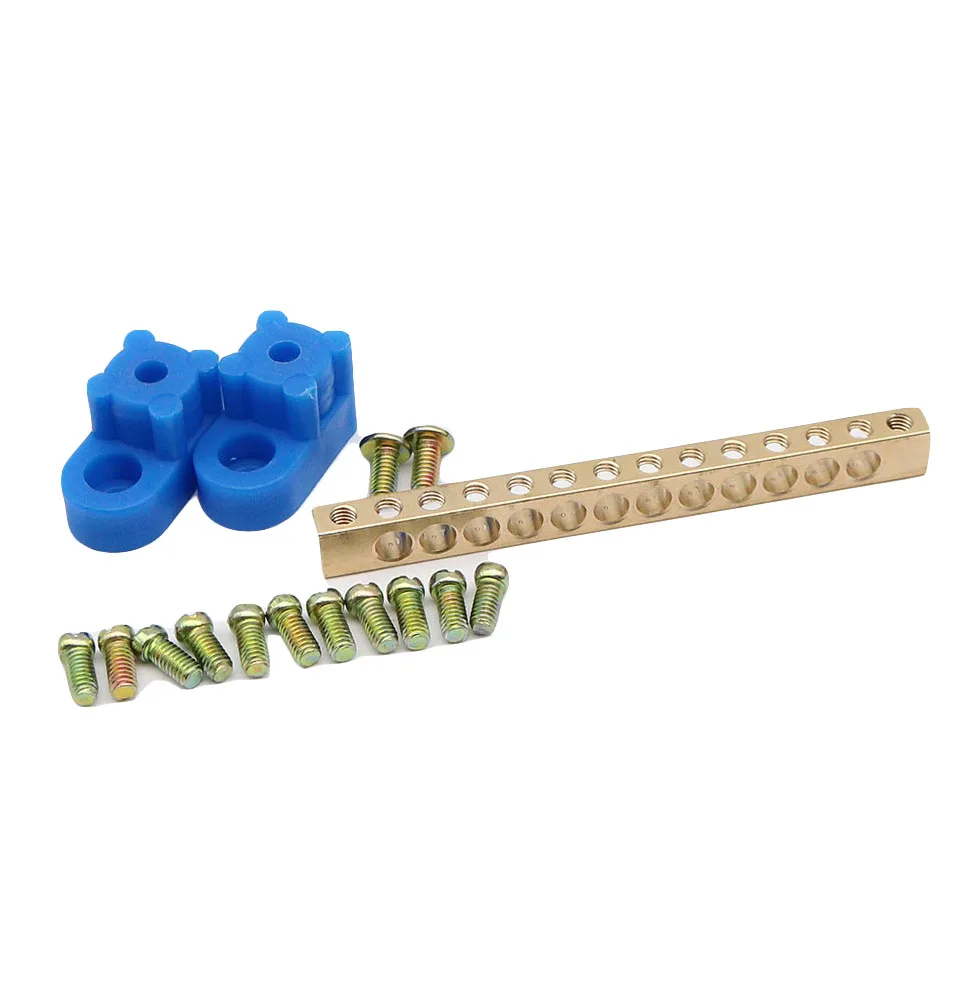 Blue yellow Bridge Design Zero Line 4-12 Pole Screw Brass Copper Grounding Strip Terminal Block Connector Earth And Neutral wire connectors din rail terminal block ground bar connector