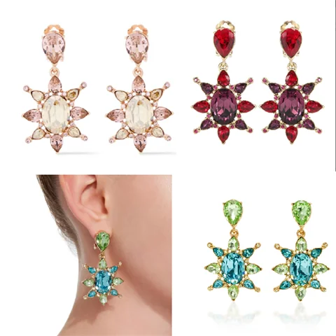 

Новый темпераментный супер блестящий красочный кристалл ретро дизайн Индивидуальный модный зажим для ушей