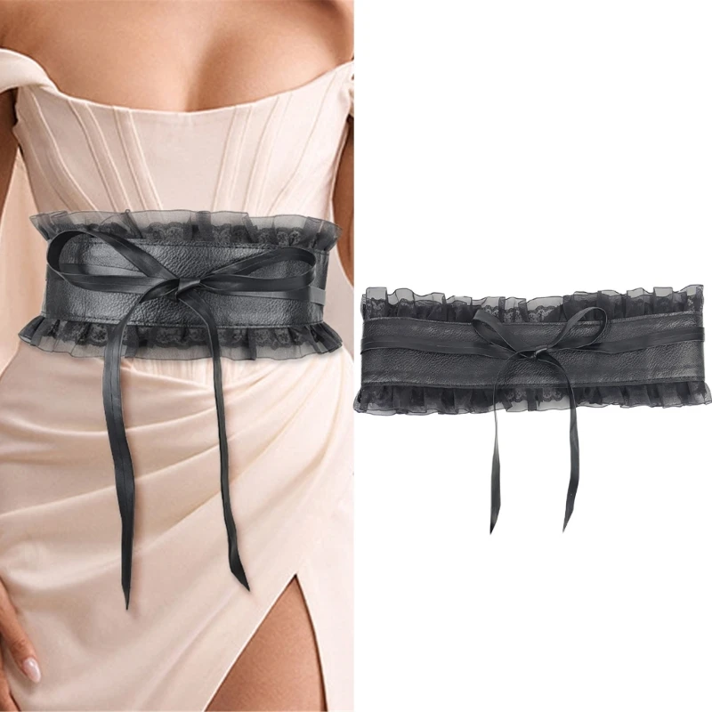 Women Stretchy Waist Belt Elegant Pleated Lace Corset Universal Elastic Rope Decorative Women Corset with Self Tie Rope high waisted denim skirt for women summer blue commuting versatile simple pleated a line short skirt comes with a belt s xl