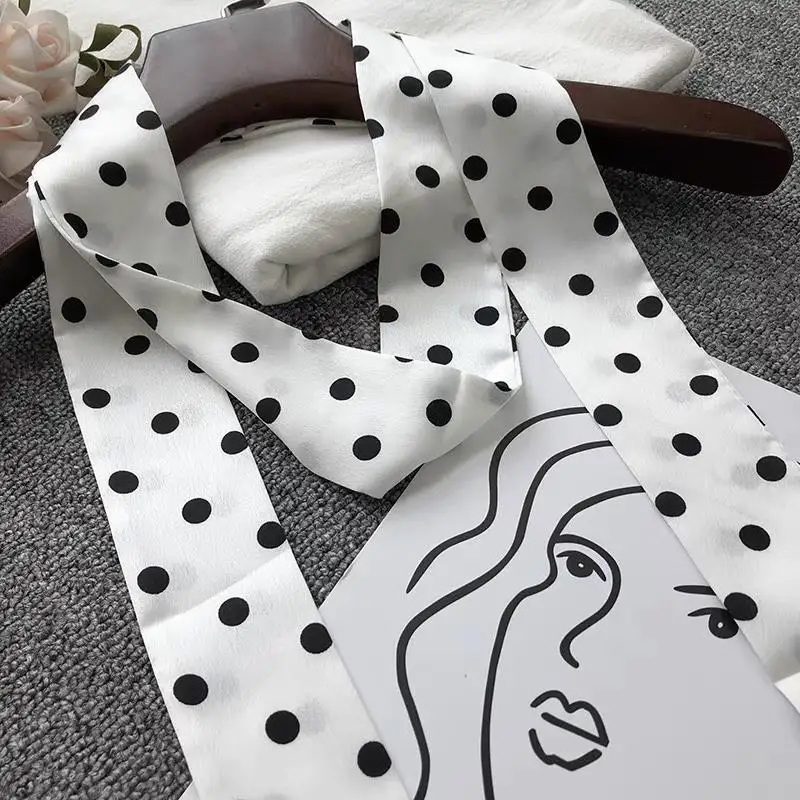 2025 Luxury Ribbon Polka Dot Scarf Satin Hijab Fashion Wraps Hair Bands Ribbon Headband Bandann Polka Dot Scarf Printed Scarf