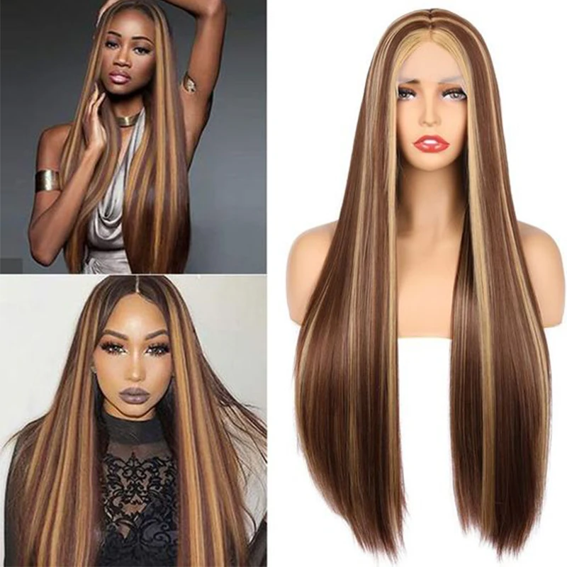 

Highlight Brazilian Virgin Hair Full Lace Wig Brown Silky Straight Human Hair Lace Wig For Black Women