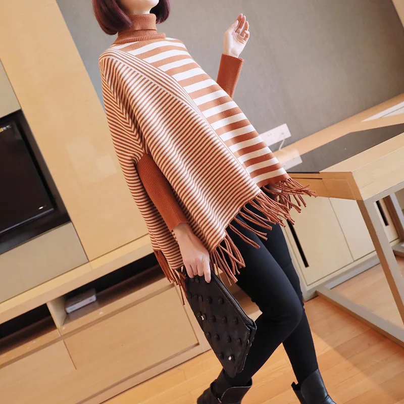 

Thickened Turtleneck Pullover 2024 New Mid-Length Cape-Style Loose Sweater Coat