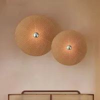 Tan Wall light Retro Japanese bamboo Wall lamp for Living Room Background bedroom Corridor handmade rattan Wall lamp 1