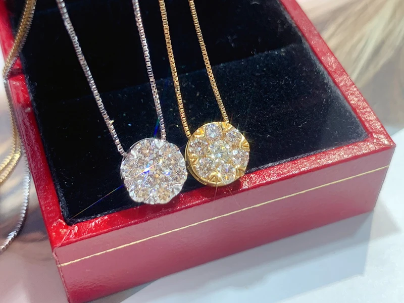 KUGG 18K Yellow or White Gold Necklace Real Natural Diamonds 0.60carat Pendant Fashion Round Shape Party Jewelry for Lady
