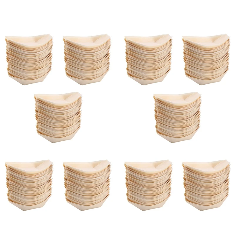 

500X Finger Food - Bowls, "Boat" Biodegradable Wood 11 Cm X 6.5 Cm