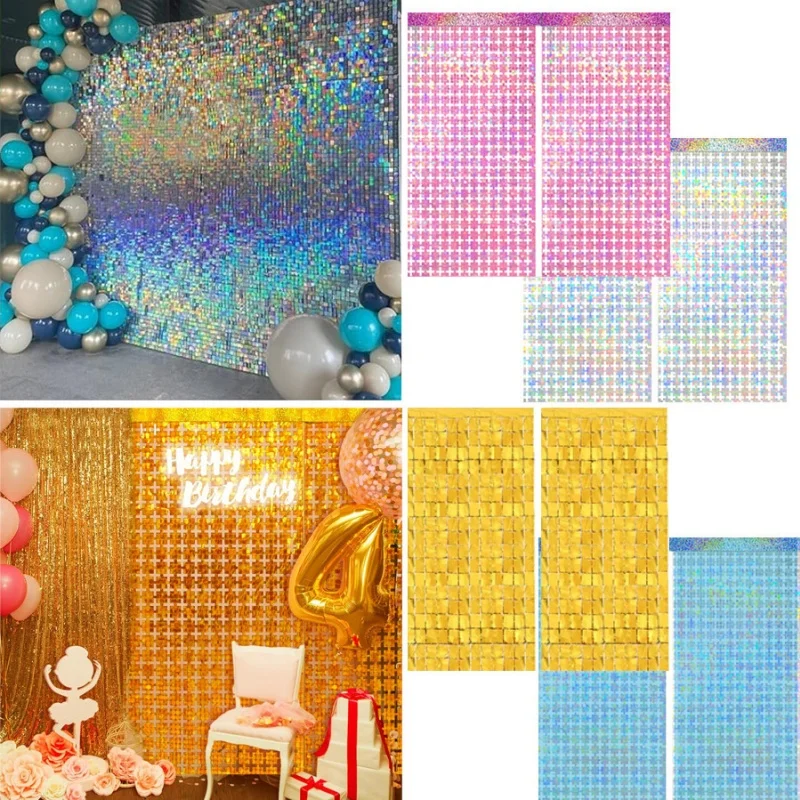Sparkling Square Glitter Curtain Backdrop - Gold, Silver & Pink Shimmer Wall Decor