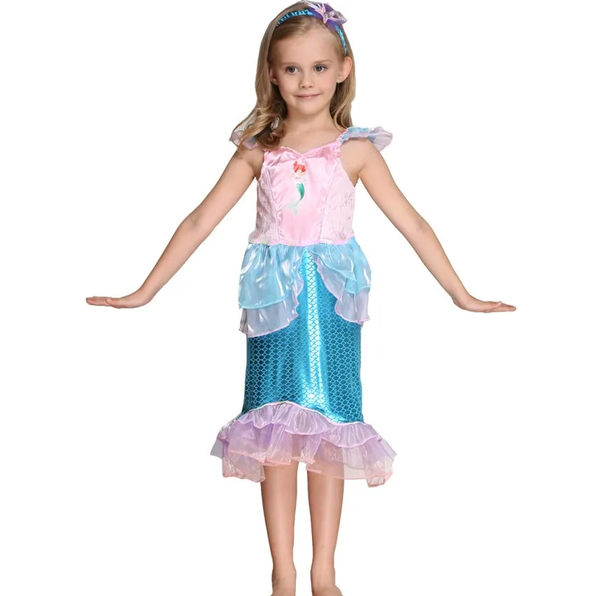 

Little Mermaid Dress Costume For Girls Sleeveless Fish Cosplay Clothing Animal Party Clothes Kingergarten Shool Dance