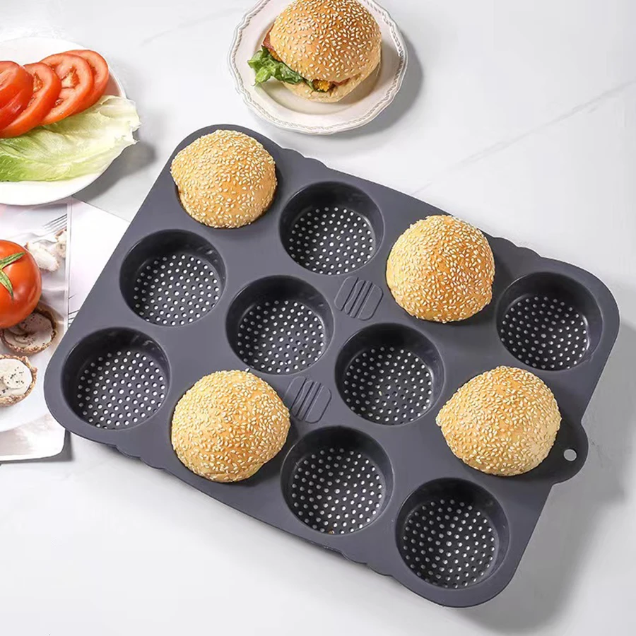 1PC Hamburger Bread mold 12-hole round French heat resistant easy-release toaster pan Kitchen use of baguette baking tools Kitchen
