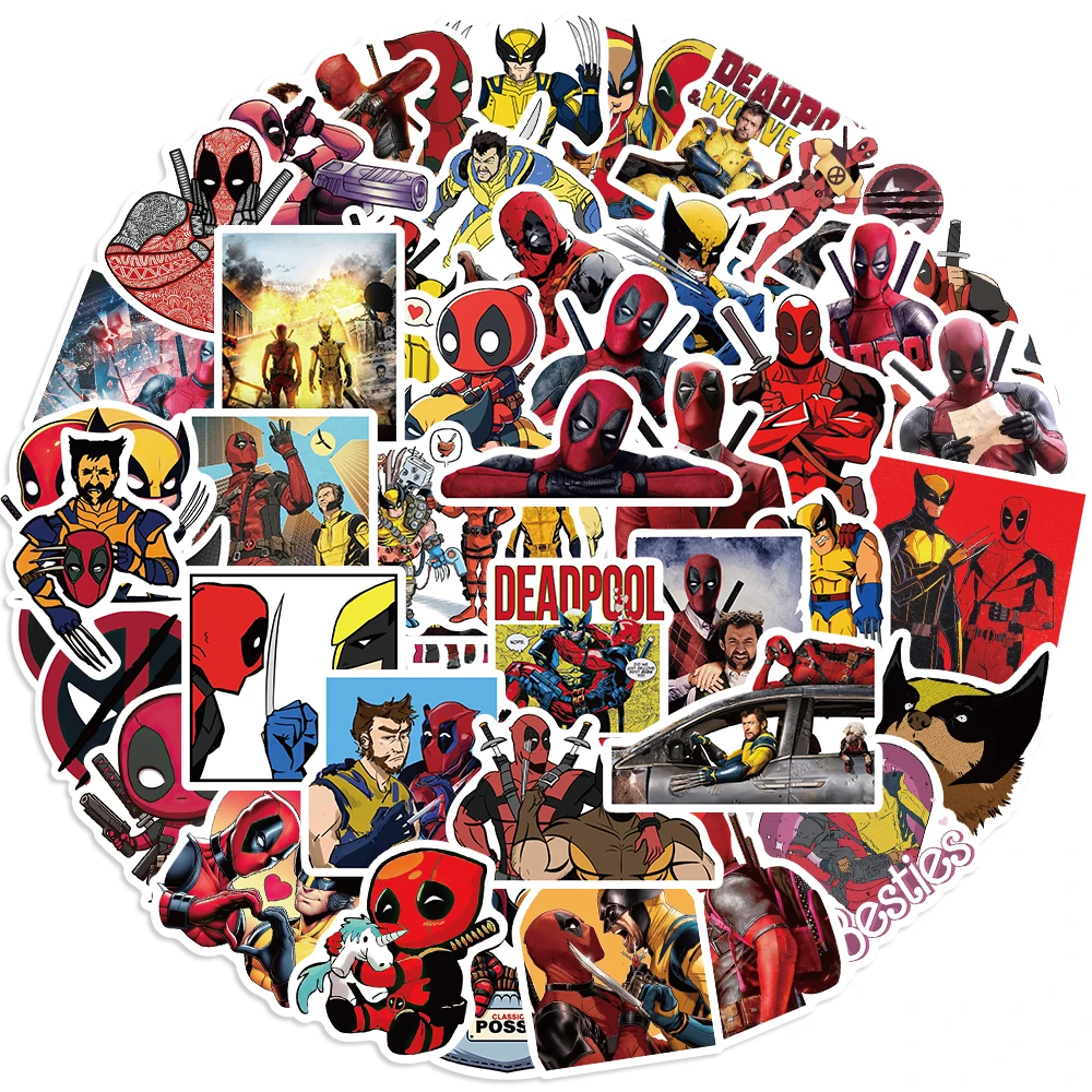 thumbnail image 1 of 50 pegatinas de Deadpool y Wolverine, película de Disney, anime, Marvel, libro, portátil, motocicleta, paquete de pegatinas de dibujos animados de grafiti, juguete de regalo para niños, 1 of 4