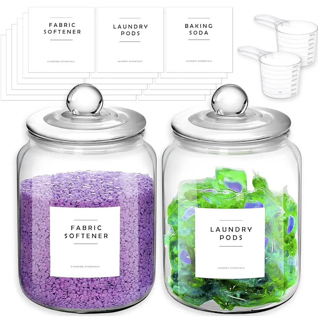 2PCS 2L Laundry Soap Container Transparent Durable Kitchen Organization Kitchen Organizer Glass Jar With Lid 4
