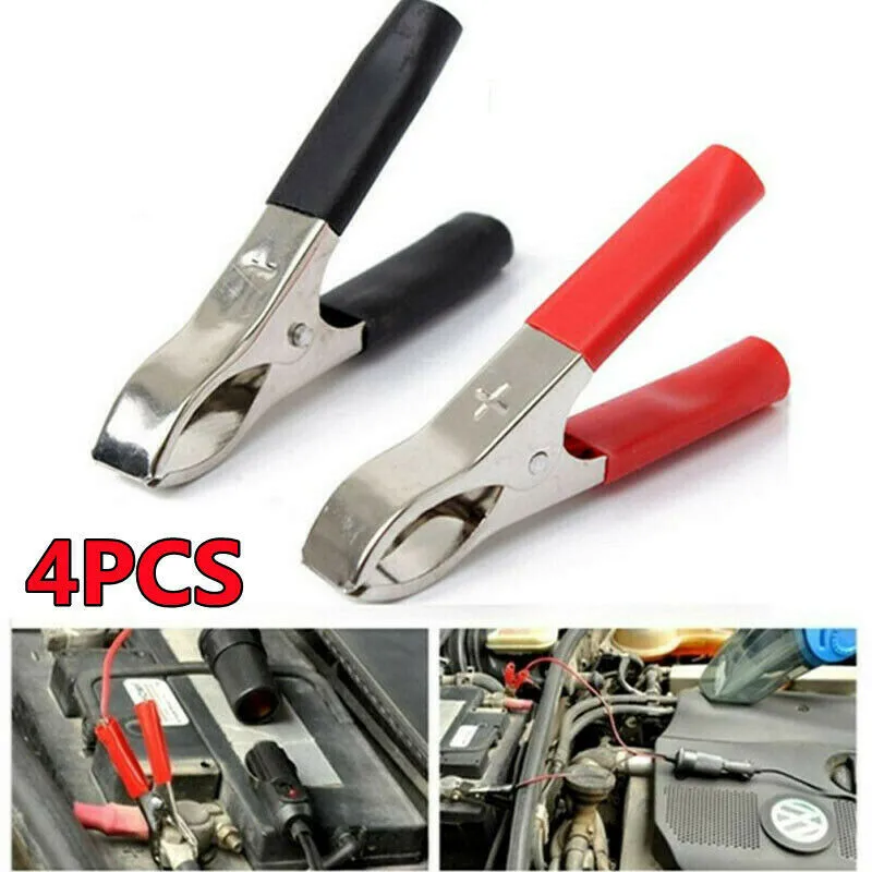 4Pcs Alligator Clips 30A 75MM Crocodile Alligator Clips Car Van Battery Test Lead Insulated Test Set For Battery Chargers-Tools