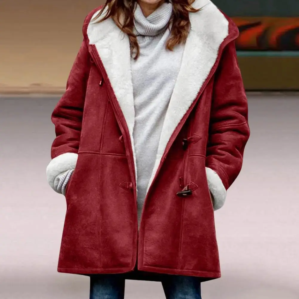 

Winter Overcoat Double Pockets Women Jacket Windproof Furry Outerwear