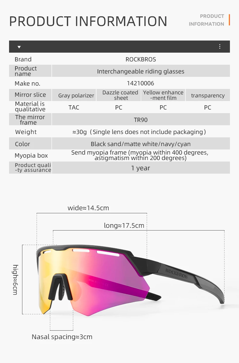 ROCKBROS 4-Linsen-Fahrradbrille Polarisiert für Männer und Frauen, Fahrradbrille MTB Rennrad-Brillen mit Myopie-Rahmen Sonnenbrille – Detail 4