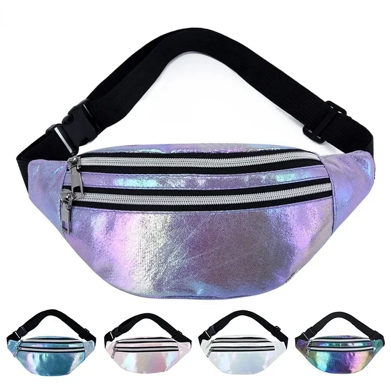 

Fashion Holographic Fanny Pack Hologram Waist Bag Laser PU Beach Travel Banana Hip Bum Zip Waist Bags Women Belt Bag for Girls