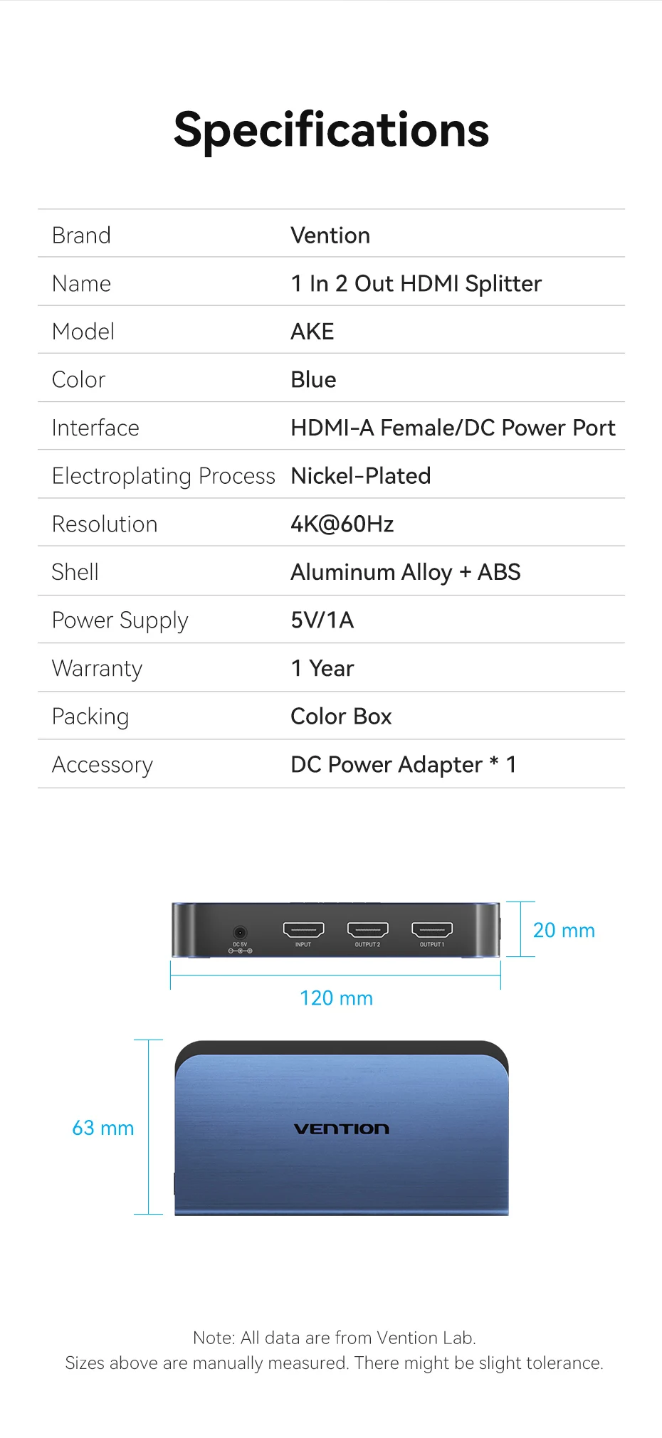 HDMI 2.0 Switcher 4K 60Hz HDMI-compatible Switch 1 in 2 Out For Xiaomi Xbox PS5