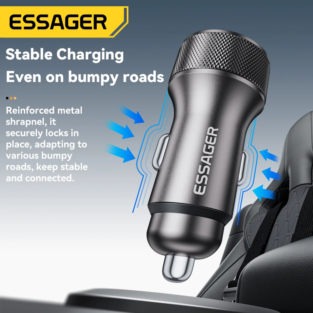 Essager USB C Car Charger 45W 2 Ports PD3.0 QC3.0 Digital Display Car Phone Charger For iPhone 16 15 Xiaomi Huawei Samsung OPPO