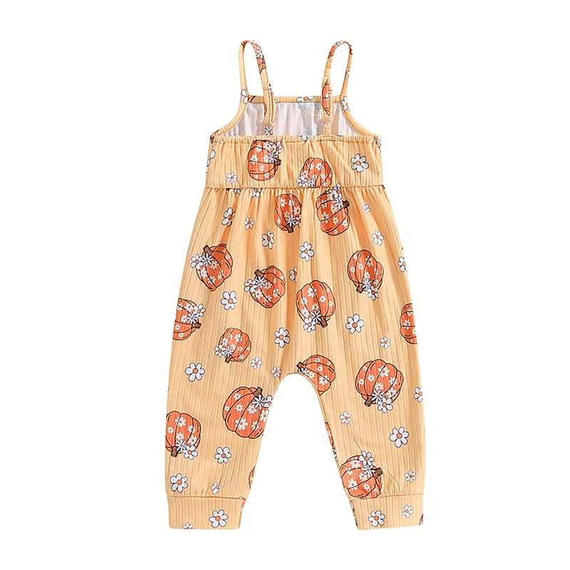Focus norm 0-3y Baby Baby Stram pler Halloween Ghost/Kürbis Print ärmellose Spaghetti träger Kleinkind Overalls – Detail 3