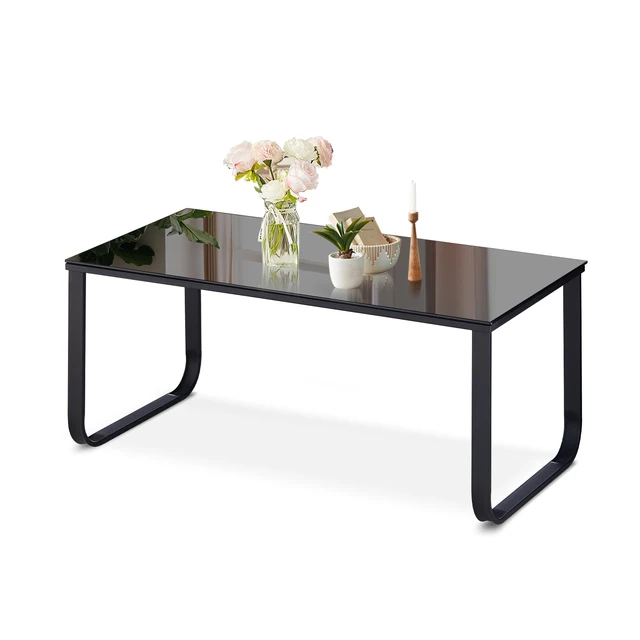 Table basse moderne rectangulaire en verre trempé, table à thé centrale pour salon avec cadre en métal, table d'appoint pour réception 1