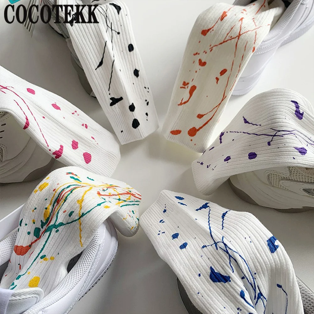 Couple Socks New Fashion Harajuku Street Trend Skateboard Women Socks Summer Solid Color Splash Ink Graffit Hip-Hop Men Socks