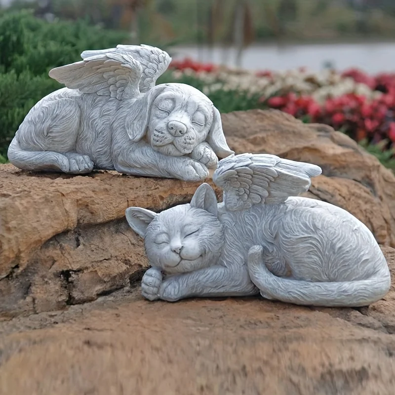 Angel Dog and Cat Memorial Resin Statue Garden Decoration