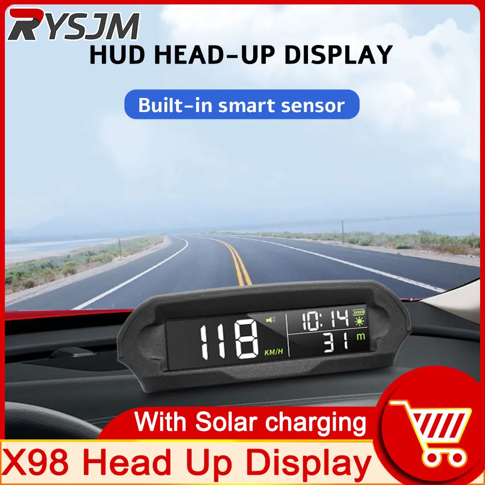 

Универсальный HUD X98 Автомобильный дисплей для зарядки на солнечной батарее цифровой измеритель GPS Спидометр сигнал о превышении скорости расстояние высота напряжения