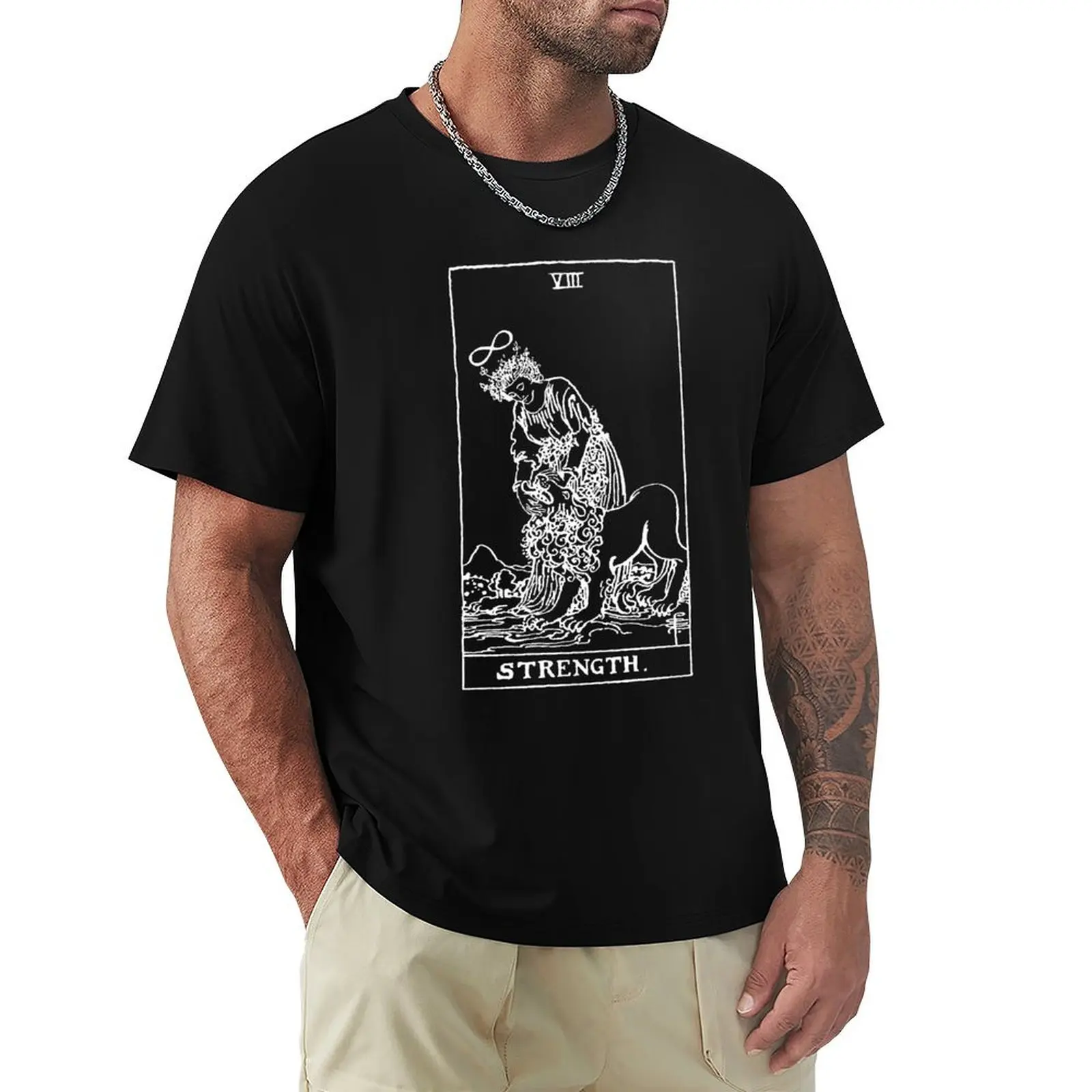 

Strength Tarot in white T-shirt blacks vintage customizeds Men's t-shirt