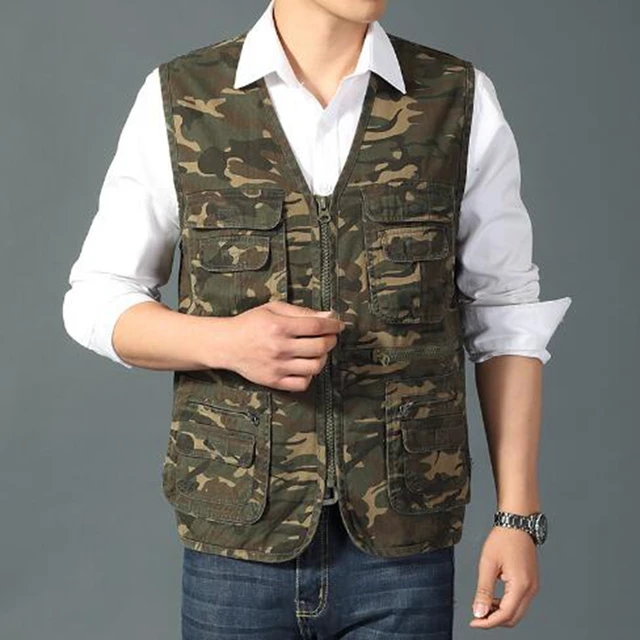 1pcs Men Camouflage Fishing Hunting Vest Cargo Outdoor Game Outwear  Waistcoat Multi-Pocket Photography Recreational Fishing Vest