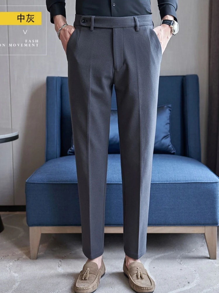 Autumn Winter Woolen Suit Pants for Men Solid Color Casual Business Trousers Slim Fit Office Social Wedding Party Suit Pant 2023