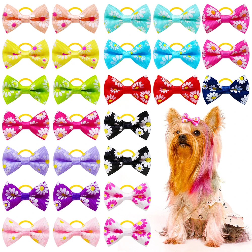 10/20/30pcs 꽃 작은 개 머리 활 고양이 머리 바느질 고무 밴드 애완 동물 제품 개 용품 