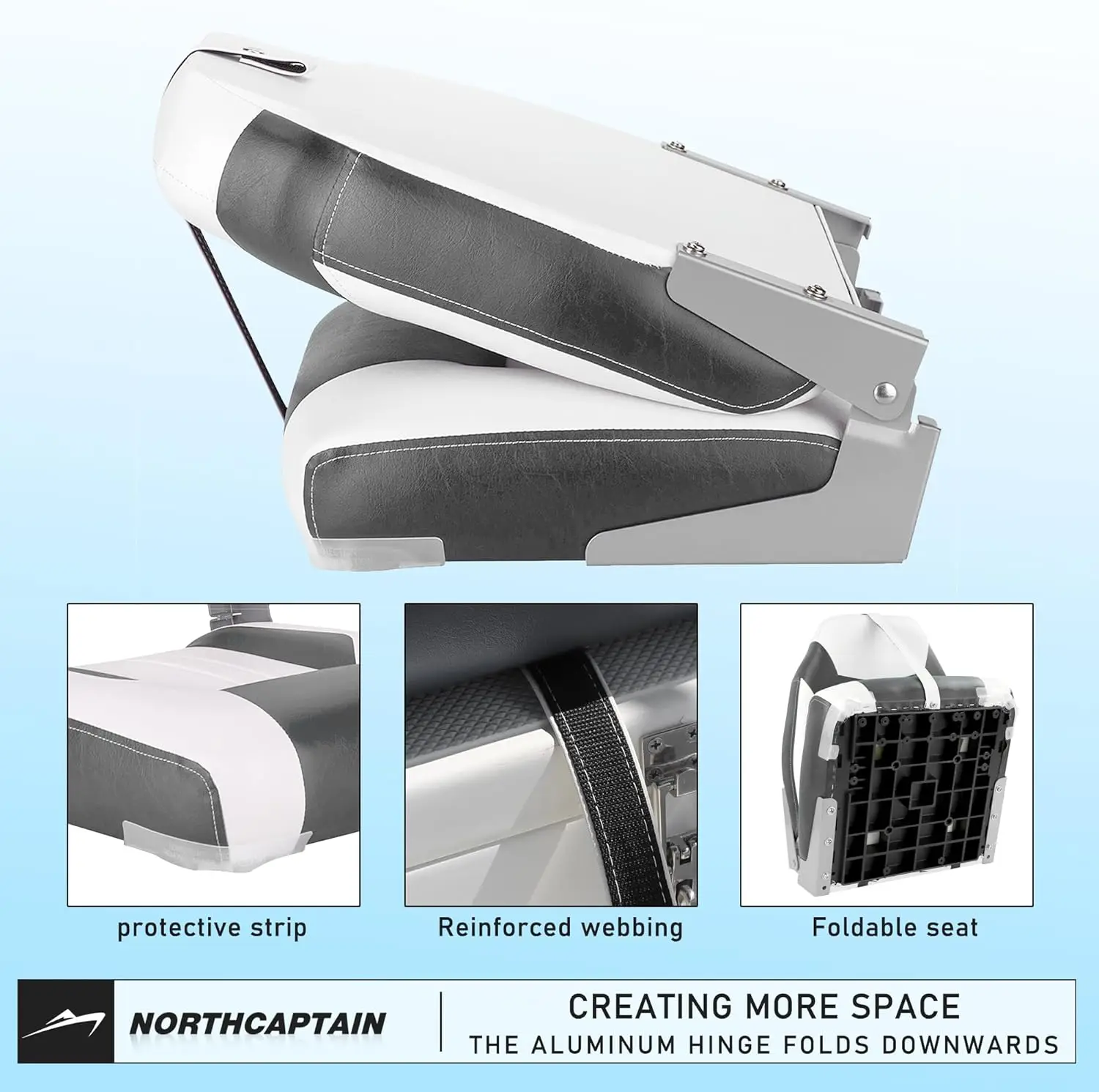 Deluxe A Pair of Marine High Back Folding Fishing Boat Seat,Stainless Steel Screws Included,White/Charcoal