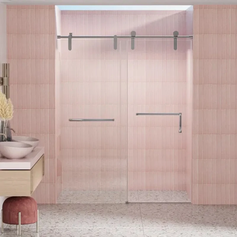 56"-60" W X 76" H Frameless Shower Door Single Sliding Shower Door 5/16" (8mm) Clear Tempered Glass Shower Door with Exp 3