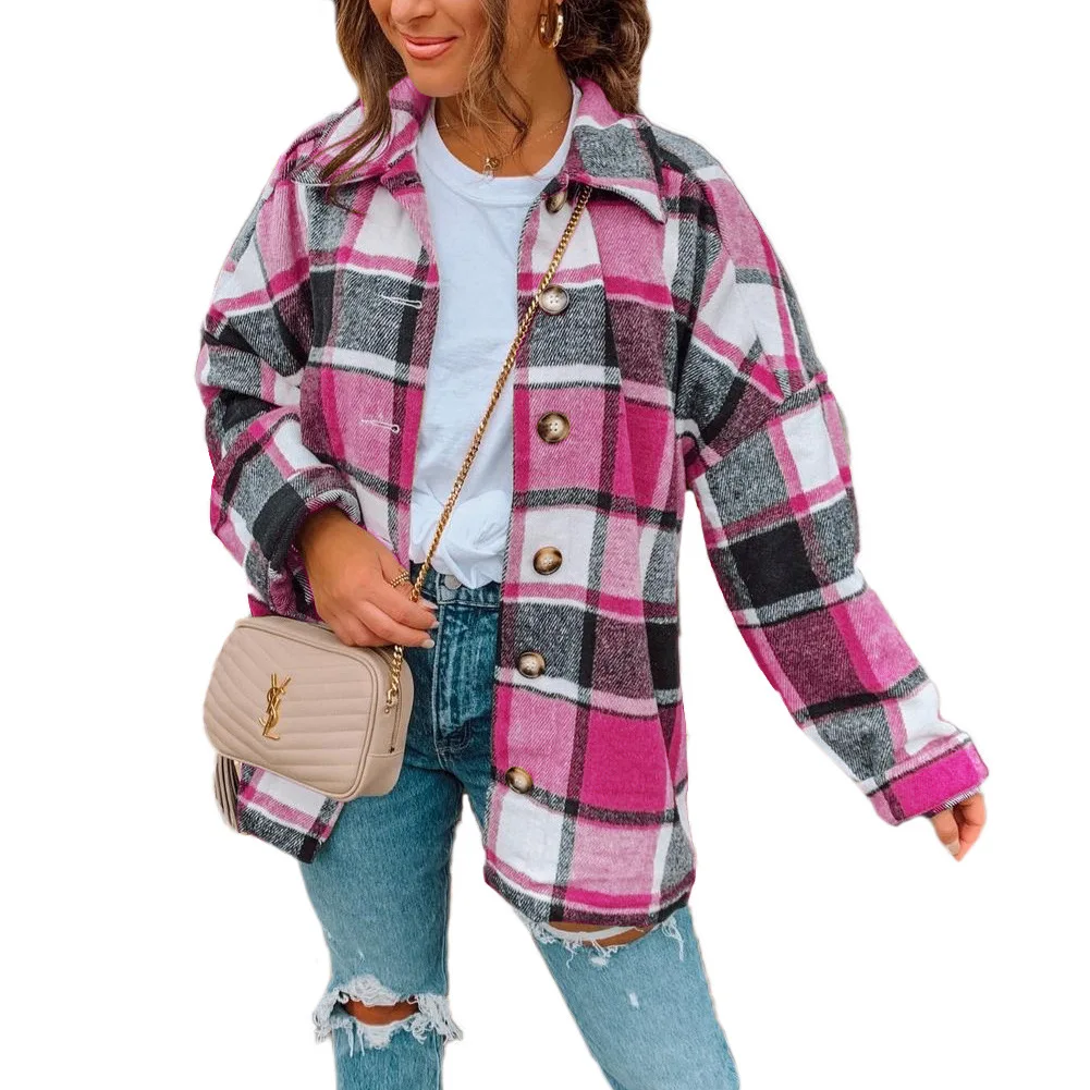 Autumn Street Temperament Long-sleeved Lapel Loose-fitting Women's Plaid Shirt Mid-length Coat Winter Jacket Women