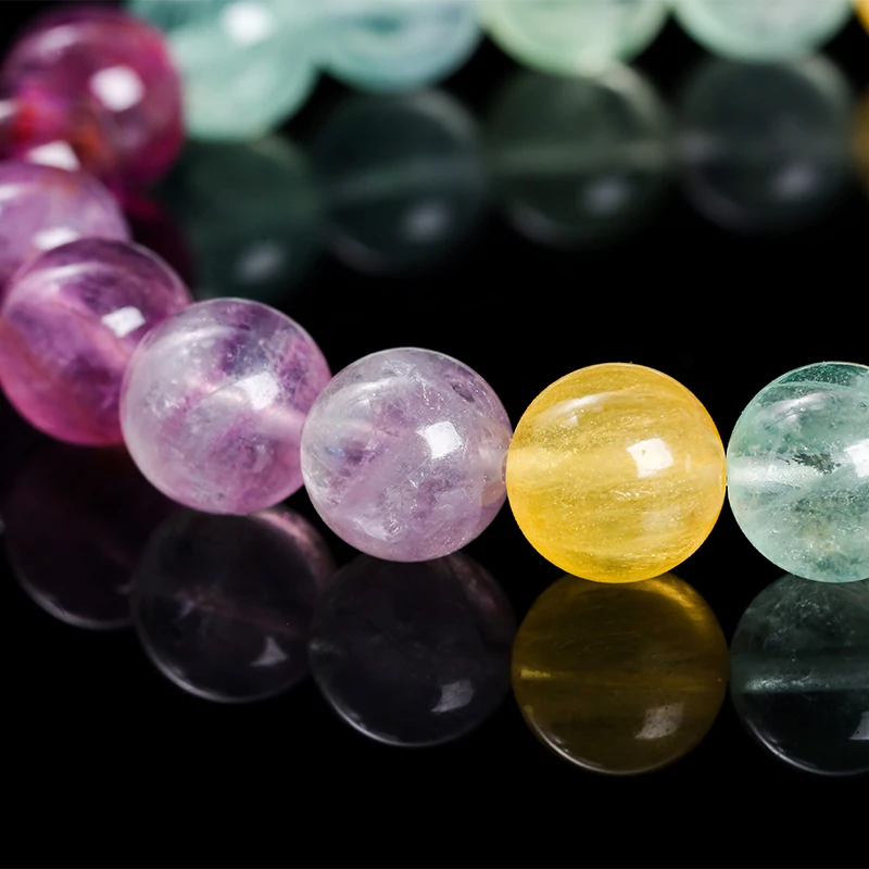 JD 5A Natural Stone Muticolor Rainbow Fluorite Bead Bracelet Women Reiki Healing Lucky Stretchy Mala Bangles Crystal Jewelry 5