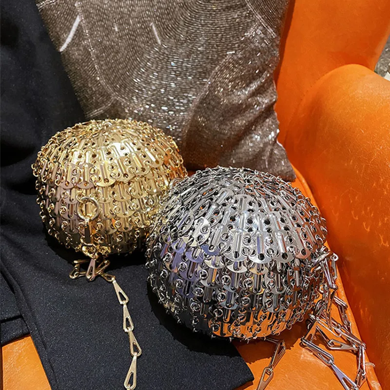 Designer Aesthetic Bags Women's Bag Handmade Woven Metal Sheet Metal Ball Shoulder Bag Women Luxury Holiday Party Evening Bag