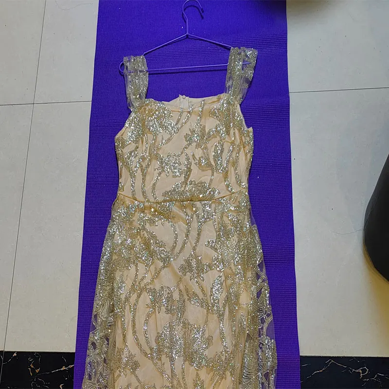 Luxury Gold Evening Dress Women Off Shoulder Sequin Evening Gowns Dubai