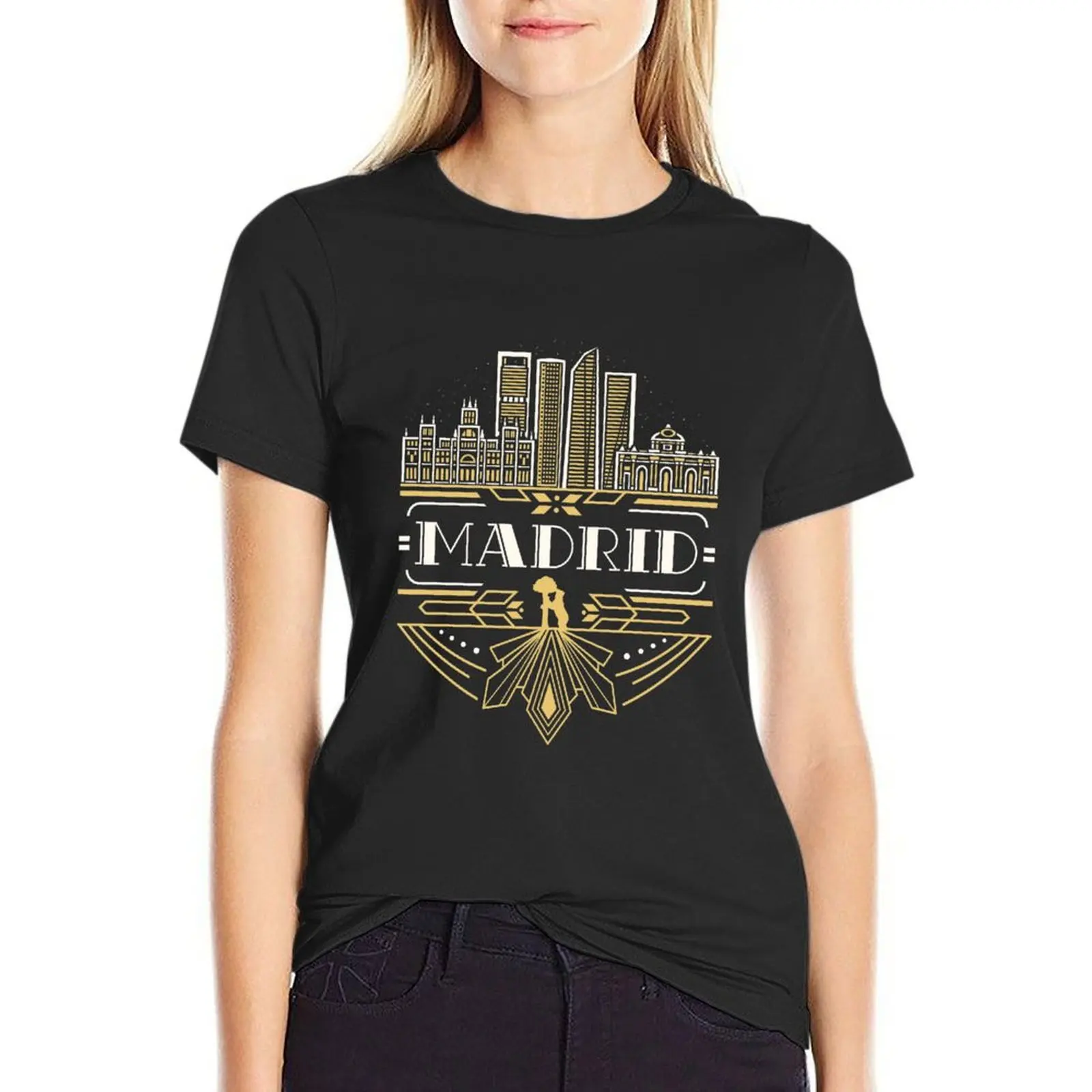 Madrid Spain Art Deco Souvenir T-Shirt Blouse funny white t-shirts for Women