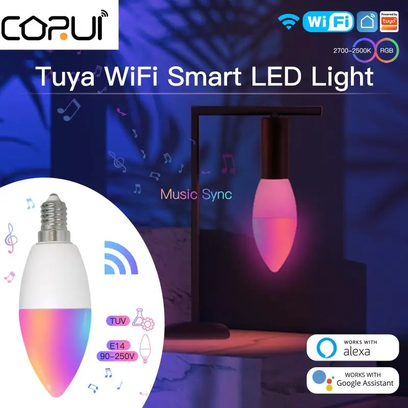 

CORUI Tuya Smart WiFi E14 RGB LED Light Bulb 100-240V Dimmable Magic Bulbs Lightbulbs Work With Alexa Google Home Smart Life
