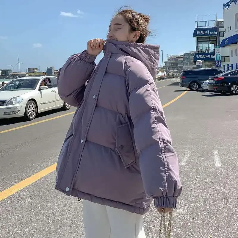 

Korean Style Winter Women Down Jacket Oversize Loose Hooded Female Puffer Jackets Short Padded Solid Womens Down Coat