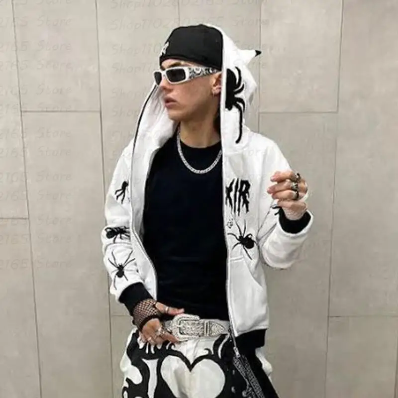 

y2k Men's clothing Spider zipper Hoodie Streetwear Hip Hop Boy Fashion Winter Sweatshirt Hooded Shirt Couple tops pullover Male