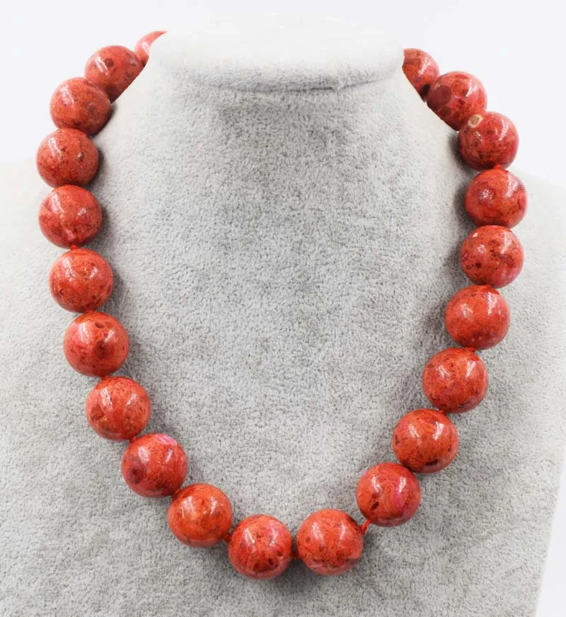 red grass coral round 18mm necklace  18inch wholesale beads nature  woman