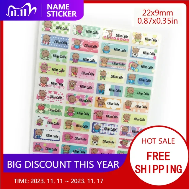 100Pcs Cute Bean Boy Name Stickers: Waterproof Personal Tags for Children