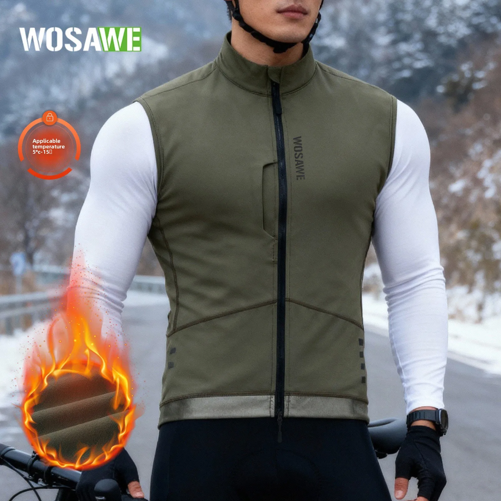 WOSAWE 남성용 사이클링 조끼 겨울 방풍 보온 기모 자전거 윈드브레이커 MTB 로드 바이크 슬리브리스 재킷 사이클링 의류