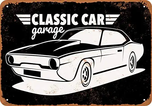 

Metal Sign - Classic Car Garage 2 (Black Background) - Vintage Look Wall Decor for Cafe Bar Pub Home Beer Decoration Crafts