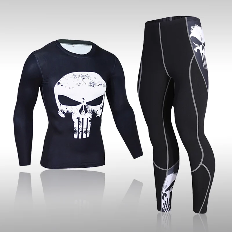 

Mens MMA Compression Sets Tracksuit Skull Sports Suits Jogging Running Set Rashgard Gym Clothing Men Fitness Workout Tight