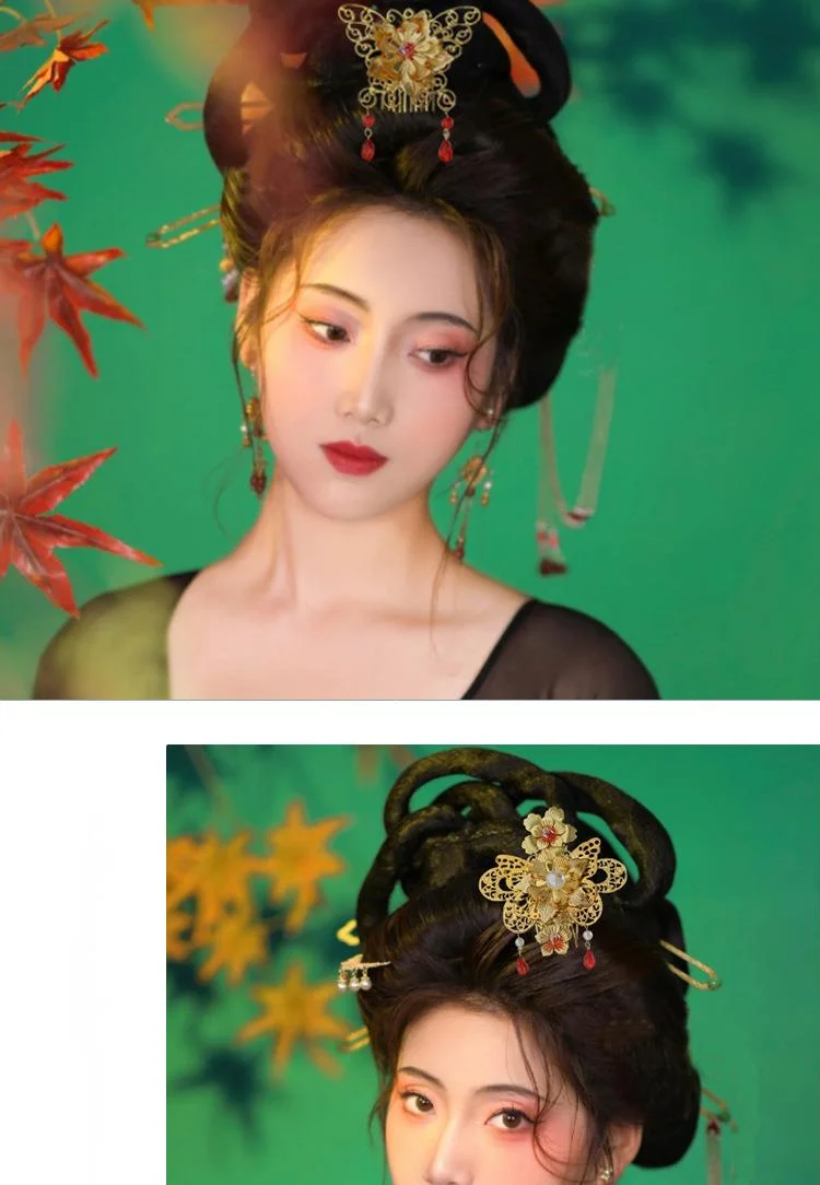 Coiffe dorée hanfu style ancien avec franges pour cheveux_voghion.com