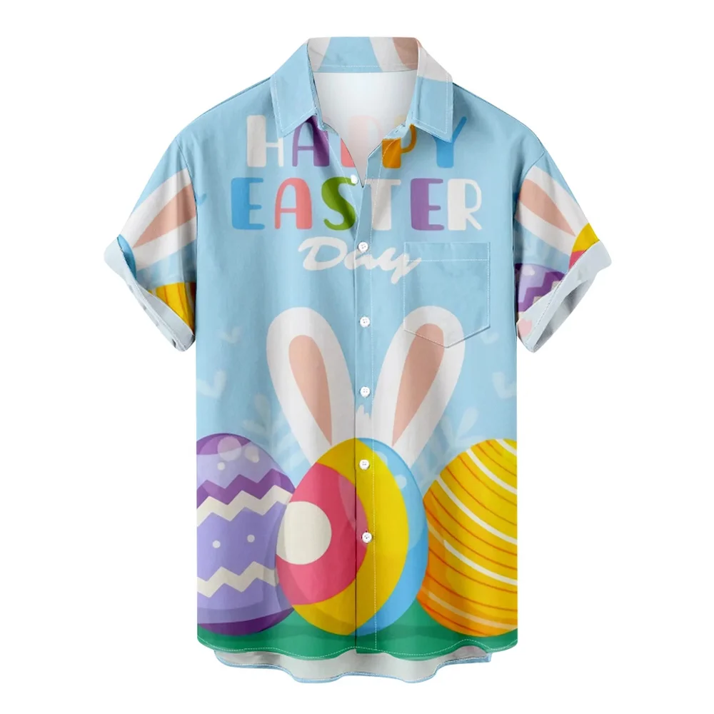 thumbnail image 1 of Camisas hawaianas de feliz Pascua para hombres, camisas con botones y estampado de huevos de conejo, camisas casuales de verano para fiestas en la playa, ropa para mujeres, 1 of 4