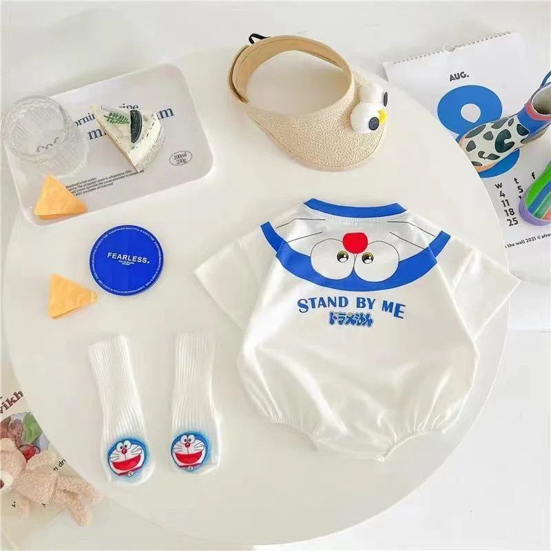 

Summer Infant Baby Clothes Boys Girl Bodysuit Korean Doraemon Cartoon Kawaii Short Sleeve Romper Onesie Newborn Baby Jumpsuits