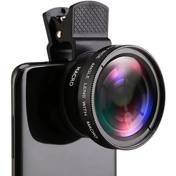 Lente per Telefono Cellulare con 2 Funzioni: Obiettivo Grandangolare 0.45X e Lente Macro HD 12.5X Universale per iPhone e Telefoni Android