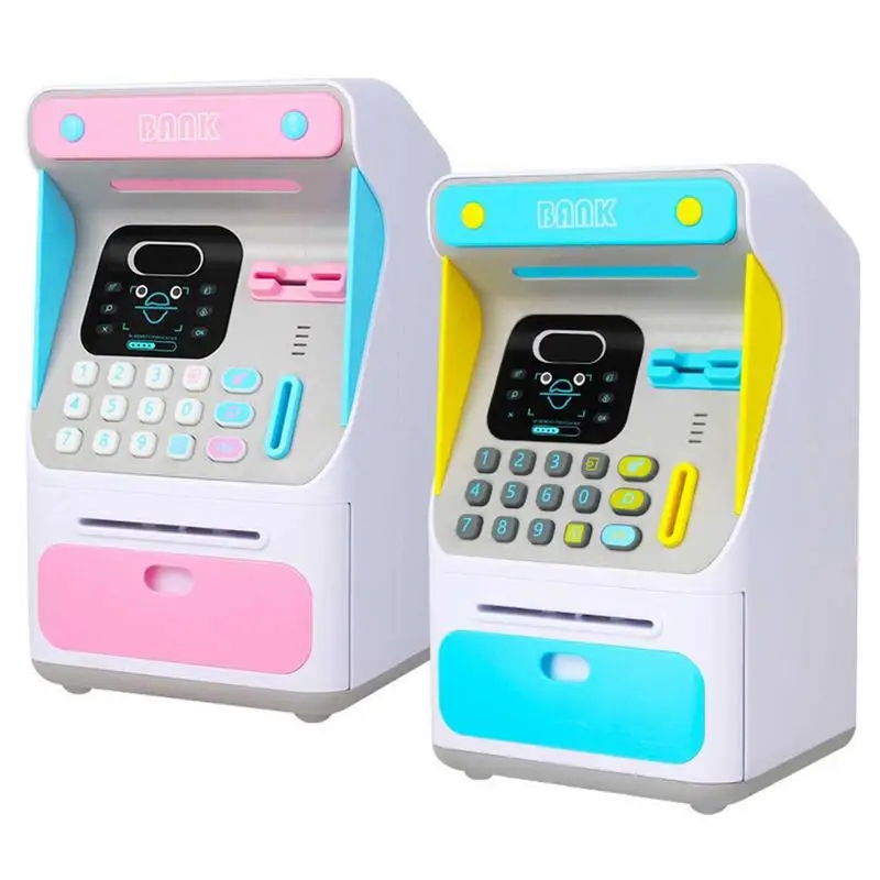 

ATM Mini Password Money Box Electronic Piggy Bank Safety Chewing Cash Coins Saving Box Automatic Deposit Banknote Kids Gift