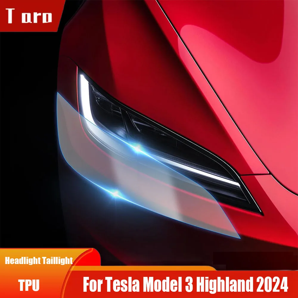 

For Tesla Model 3 Highland 2024 TPU Blackened Headlight Taillight Protective Film Headlight Tail Lamp Color Changing Films